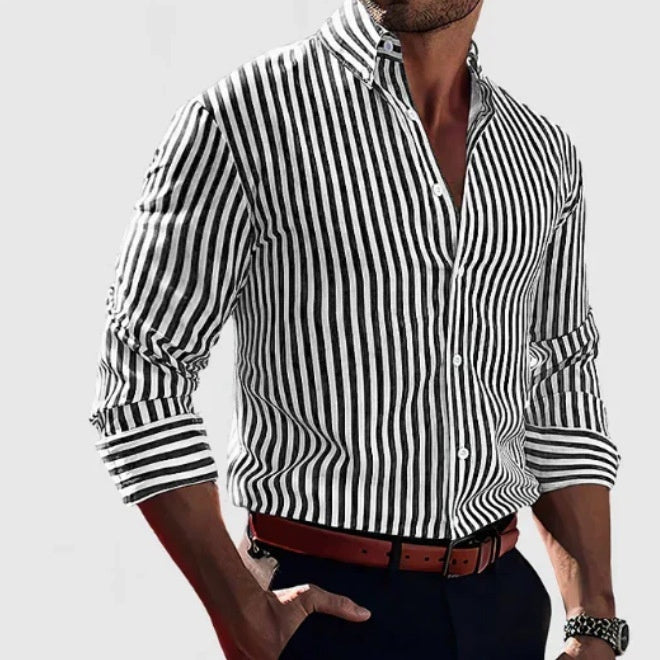 Ins Stripe Printed Long Sleeve Shirt Men