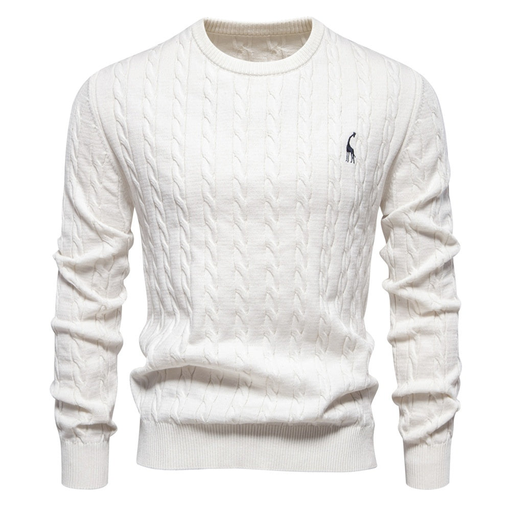 Pullover Deer Embroidery Solid Color Sweater For Men
