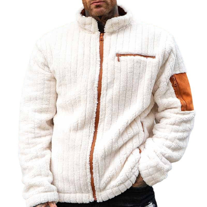 Color Collision Plush Jacket For Men