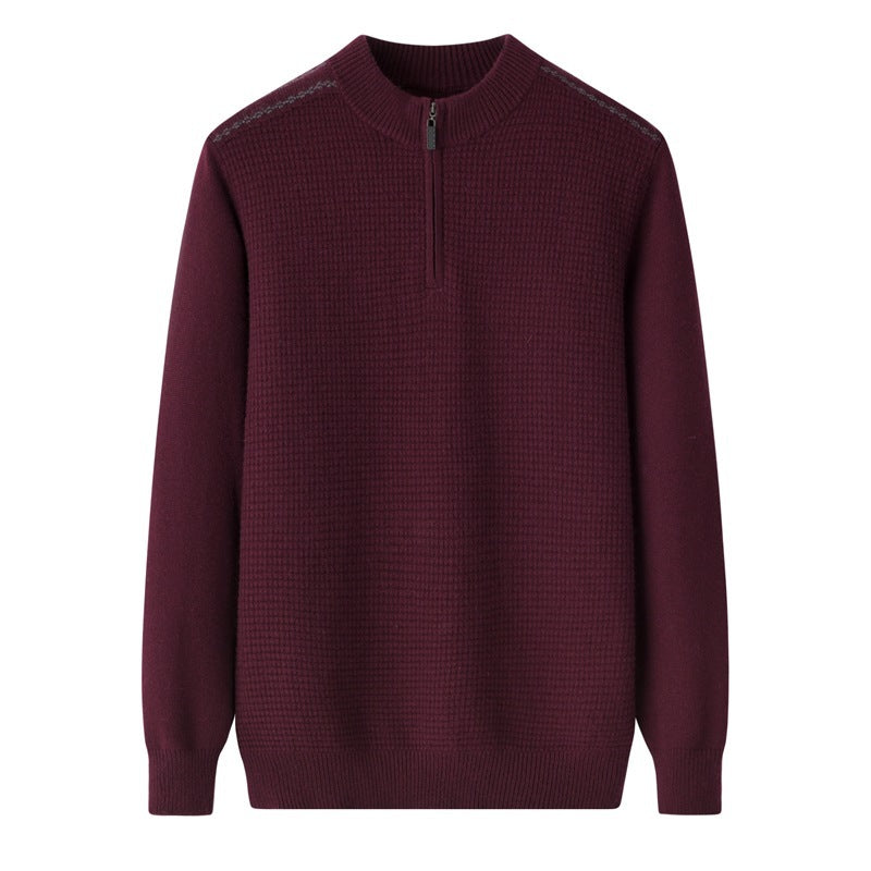 Men's Zipped Round Neck Woolen Sweater