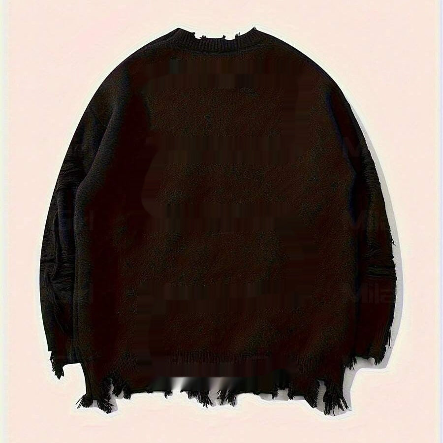 Dark Letter Jacquard Ripped Long Sleeves Warm Sweater