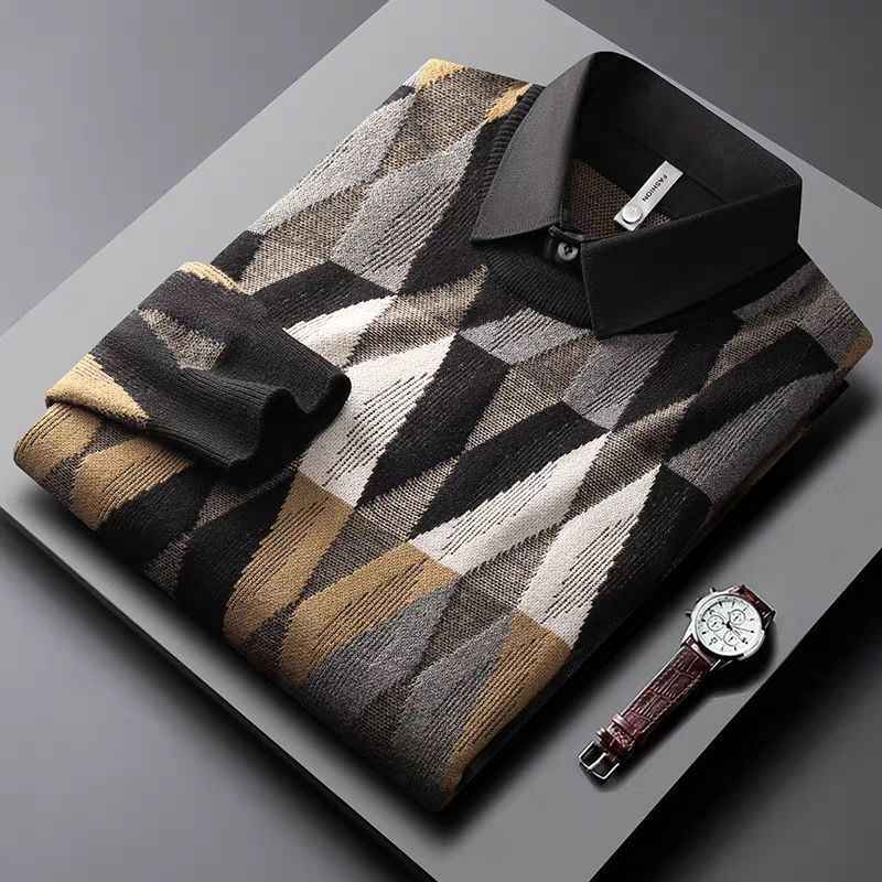 Contrast Color Diamond Lattice  Warm Men's Shirt