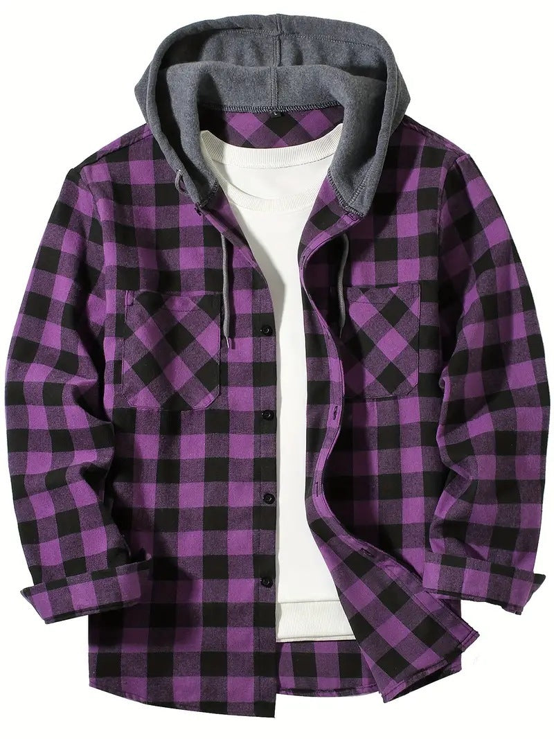 Men's Plaid Hooded Shirt