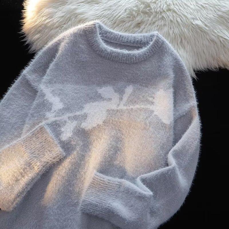 American Dark Rose Flocking Horse Sweater For Men