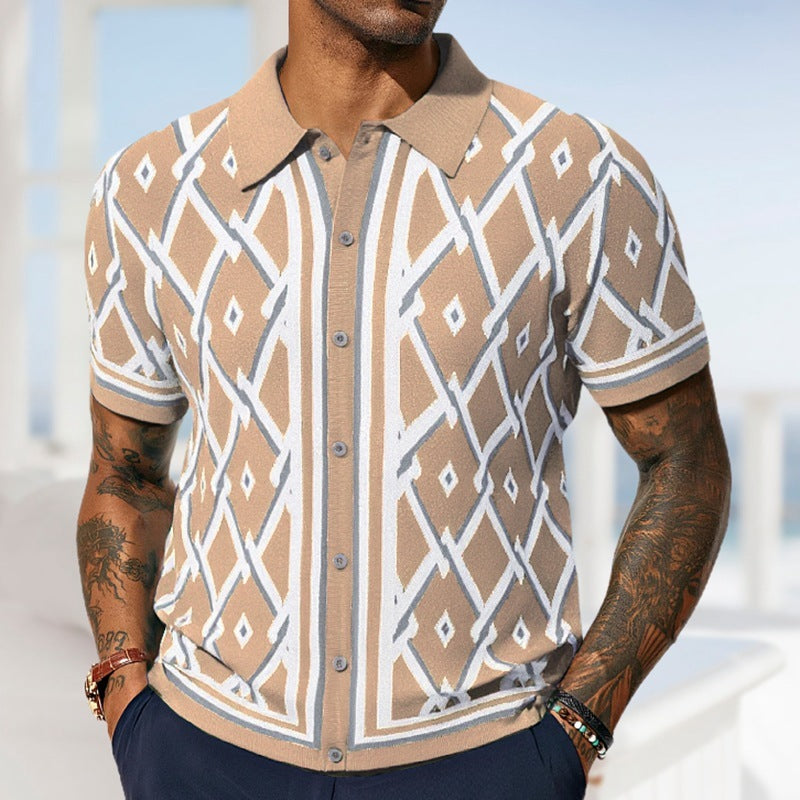 Summer Jacquard Knitted Short-sleeved Cardigan shirt