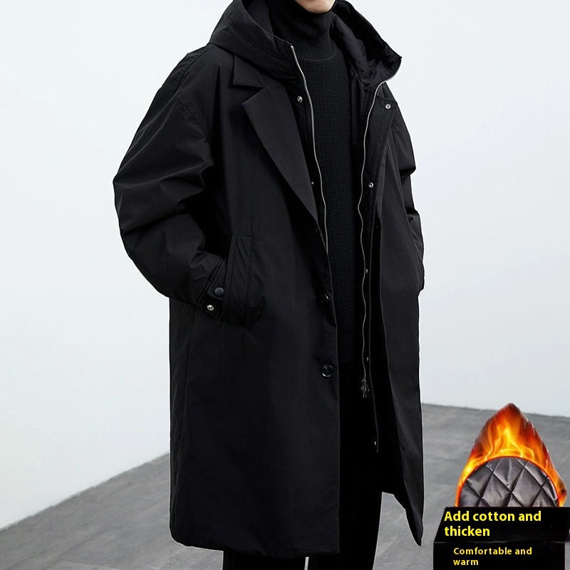 Men's Two Pieces Hooded Mid-length Trench Coat