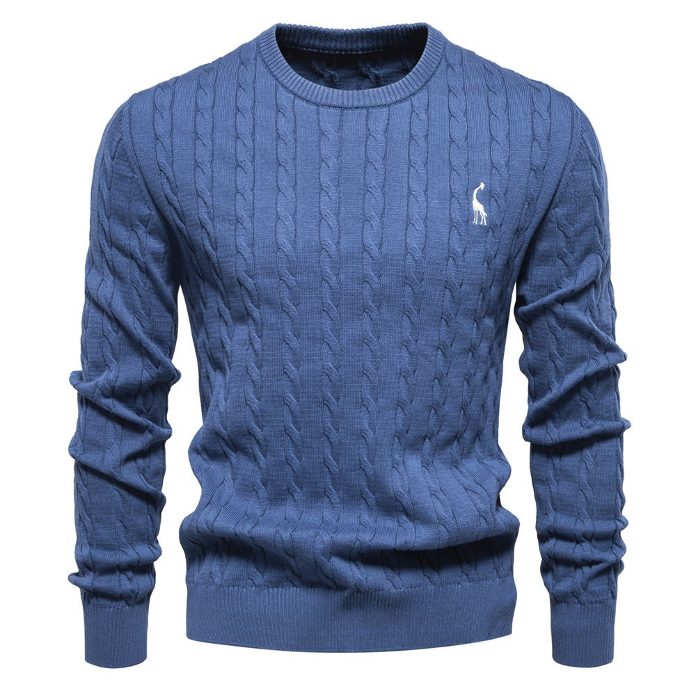 Pullover Deer Embroidery Solid Color Sweater For Men