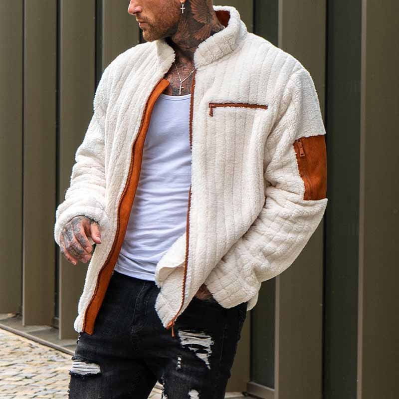 Color Collision Plush Jacket For Men