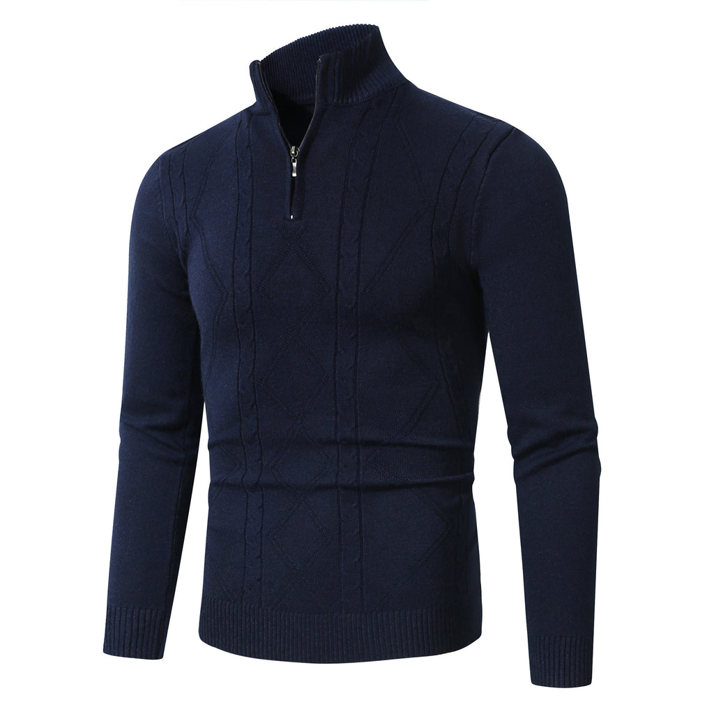 Men's Casual Stand Collar Long Sleeve Half Zipper Sweater