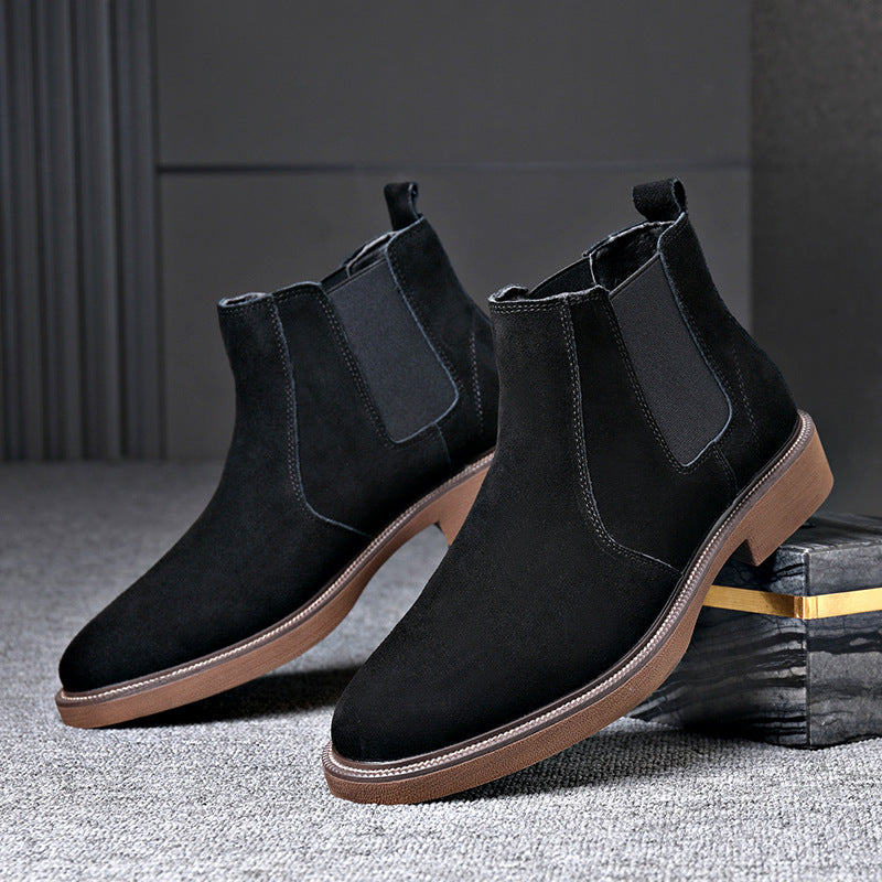 Men's Suede Leather Autumn And Winter Fleece-lined Pointed Ankle Boots