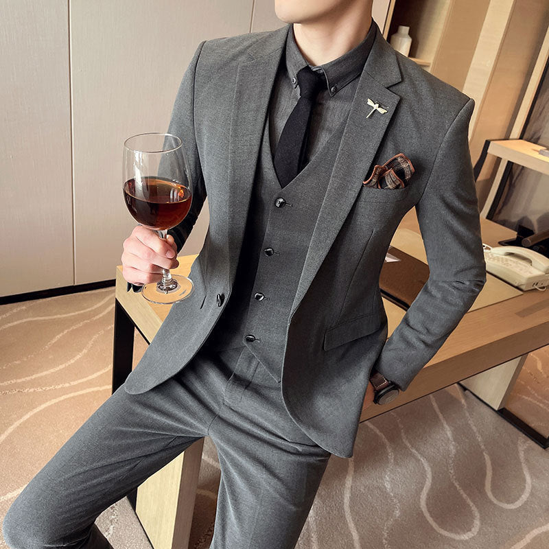 Men's Solid Color Men's Three-piece Suit