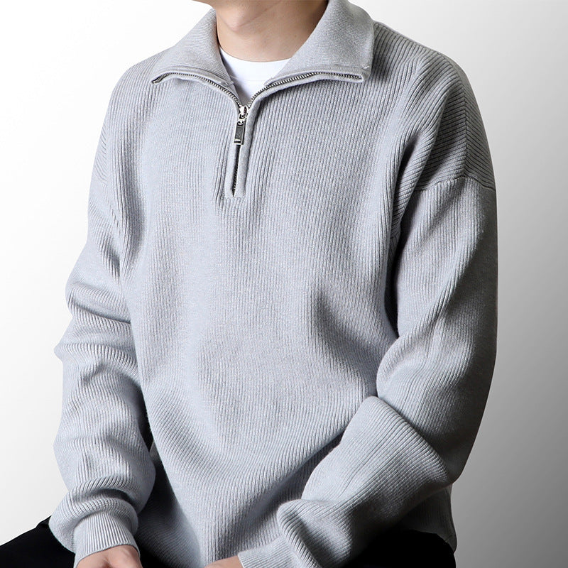 Half Zipped Stand Collar Sweater Men