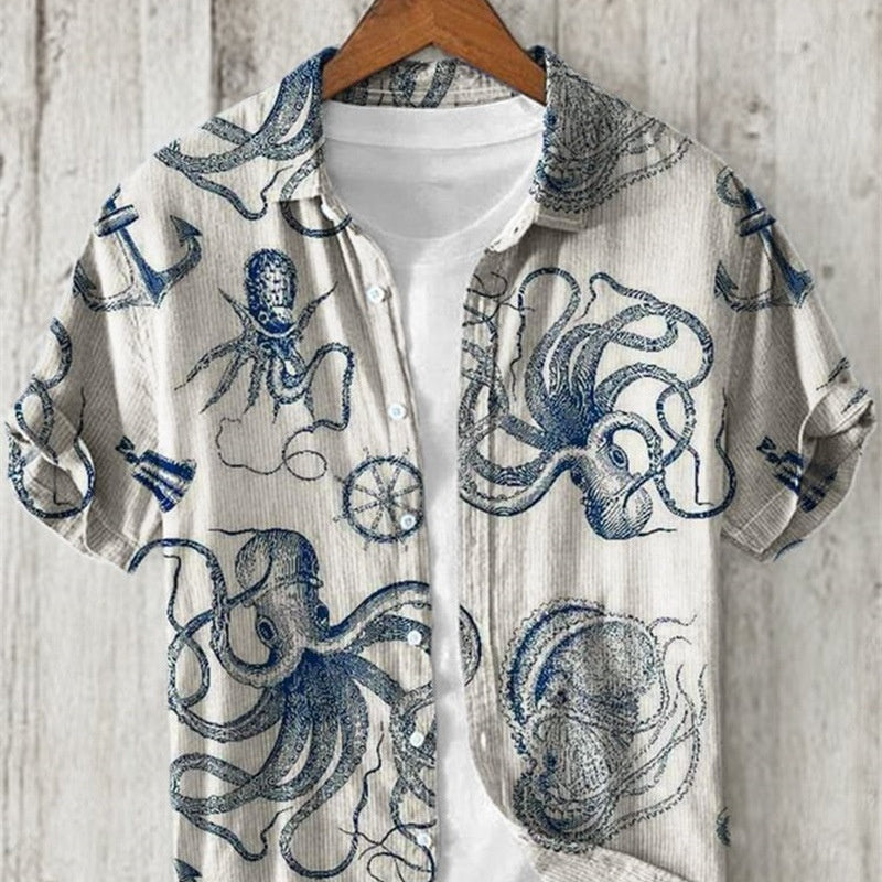 Men's Versatile Casual Loose Button Printed Shirt