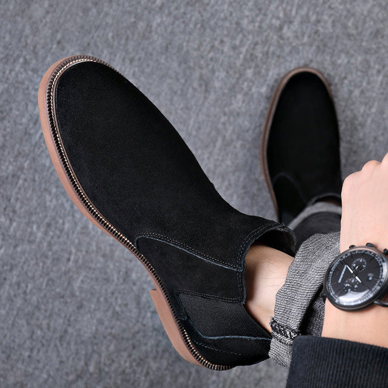 Men's Suede Leather Autumn And Winter Fleece-lined Pointed Ankle Boots