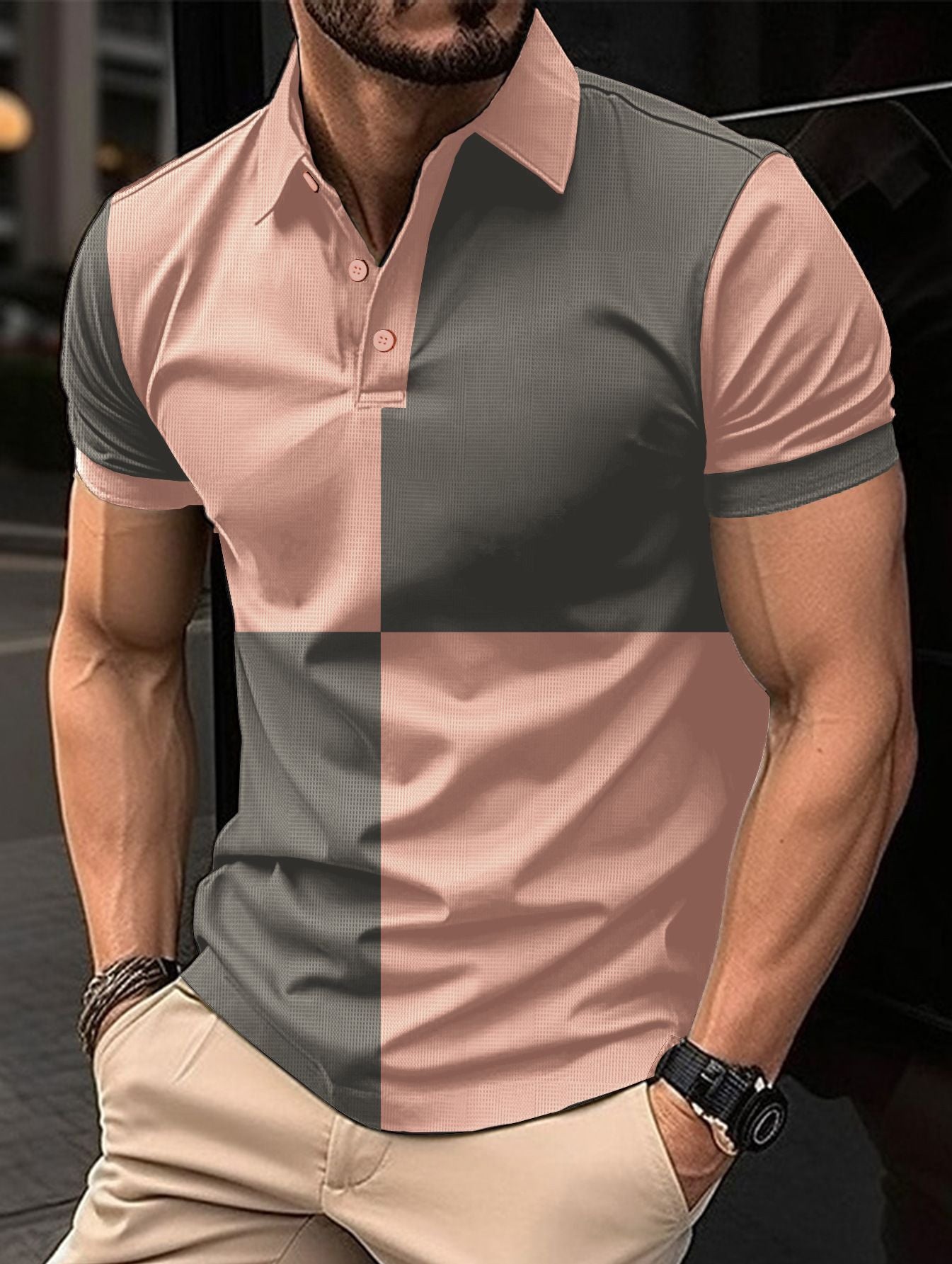 Sports Short Sleeve Color Stitching Turnover Neck Polo Shirt men