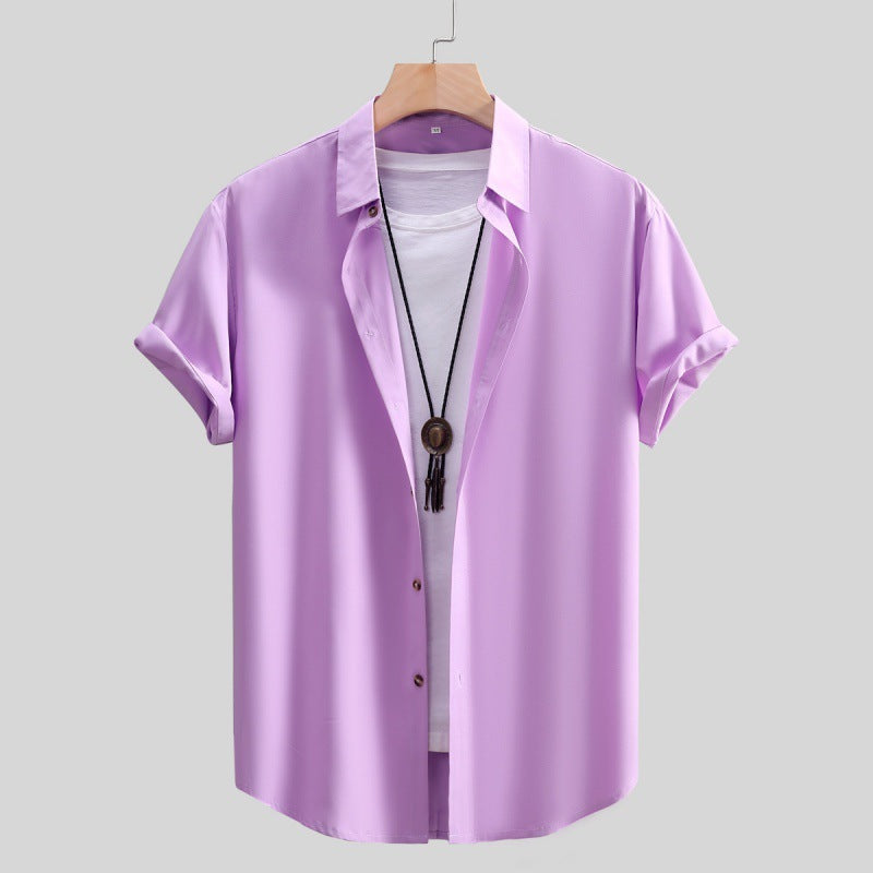 Men's Short-sleeved Solid Color Summer Shirt