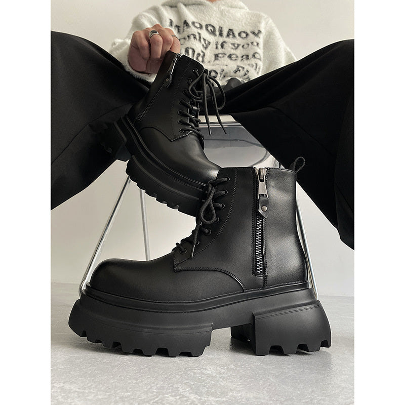Autumn And Winter Leather Martin Boots High-top Leather Fleece-lined boots