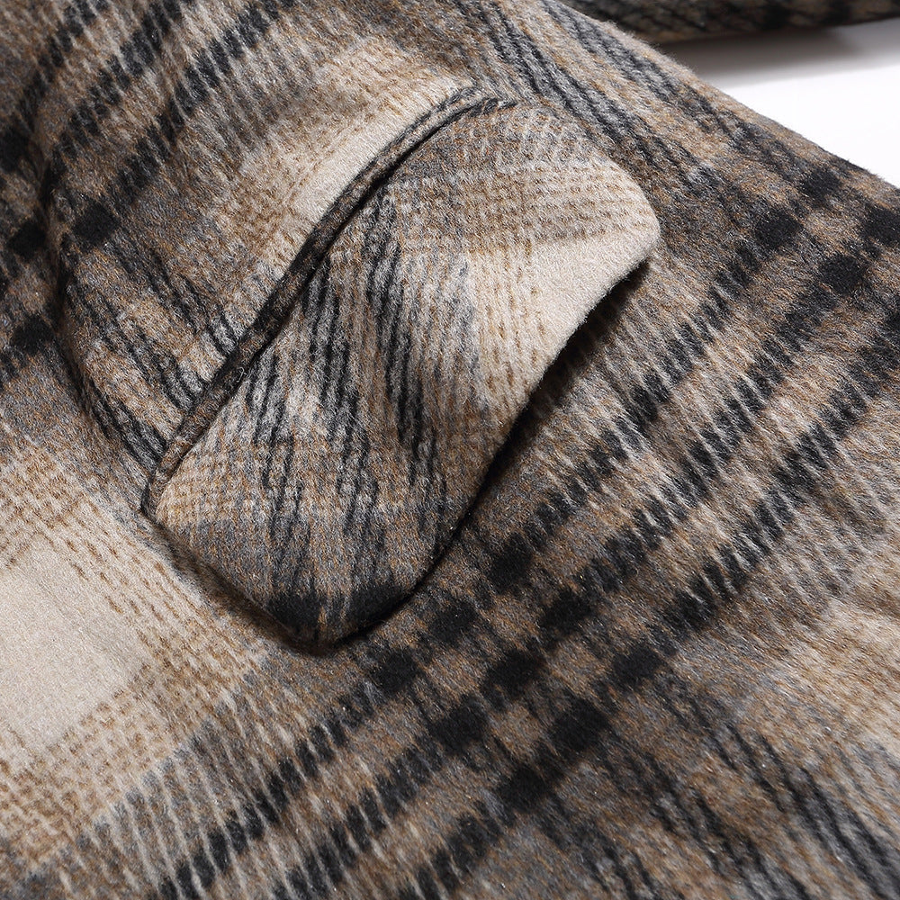Checked Woolen Coat Men