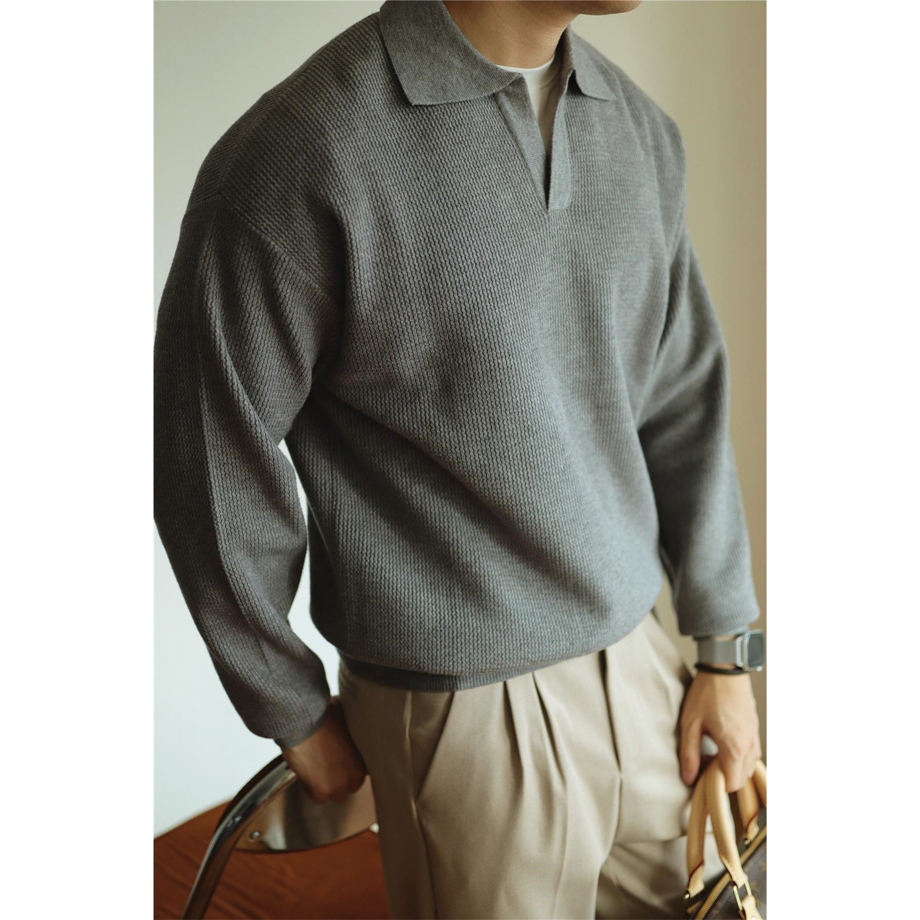 Lapel Warm Men's Long Sleeve Base sweater