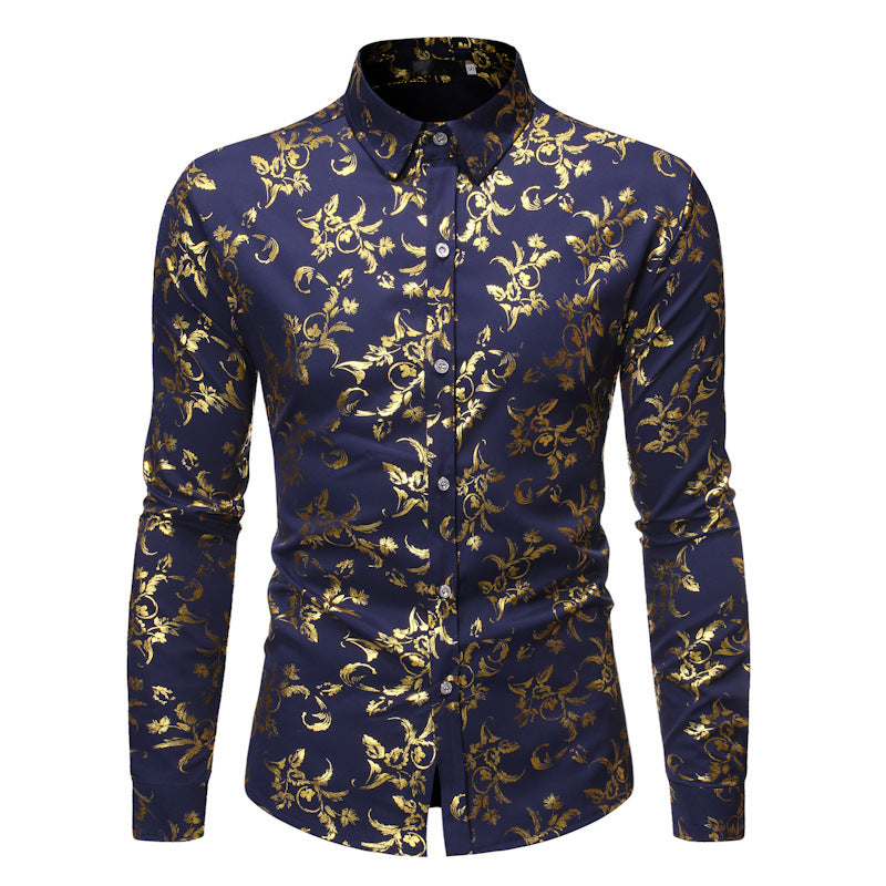 Men's Basic Style Bronzing Flower Shirt