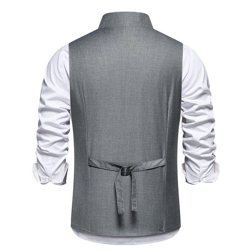 Solid Color European Size Oblique Placket Single-breasted Men's Suit Vest