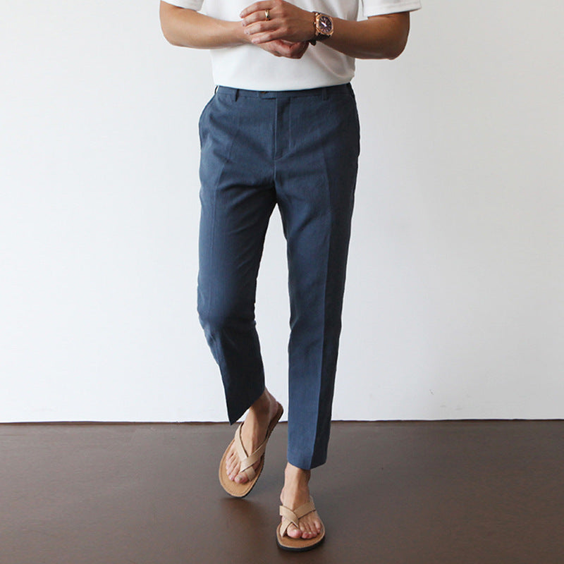 Cotton Cropped Linen Trousers