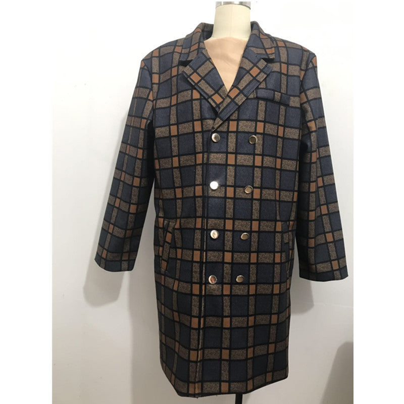 Men's mid-length plaid woolen coat