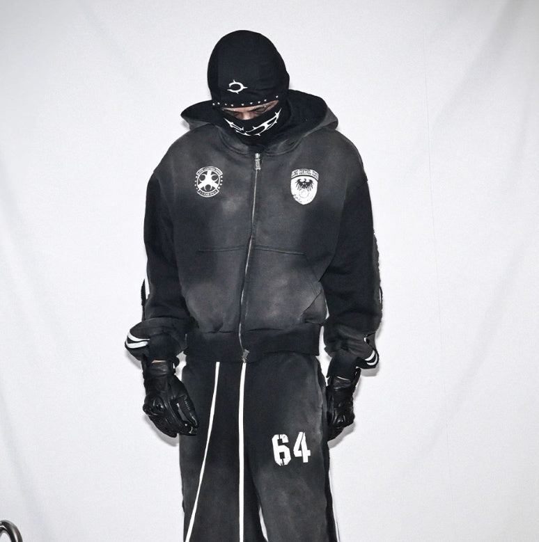 Wash And Make Old Printed Striped Hoodie