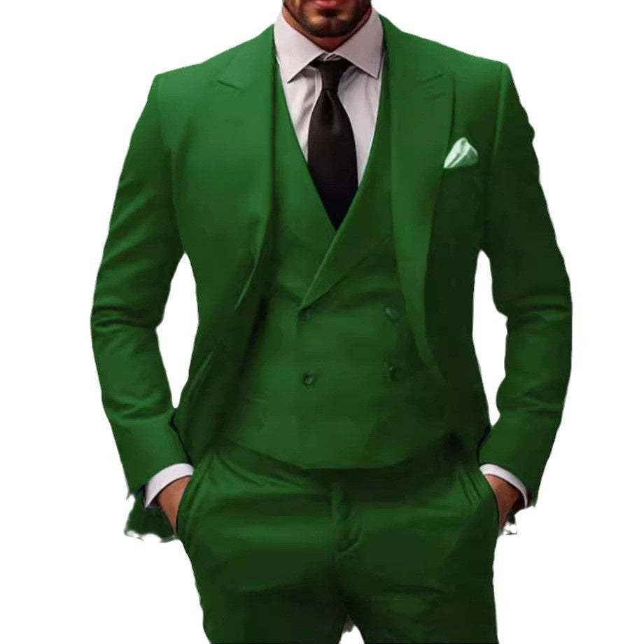 Green Plus-sized Three-piece Groom Suit