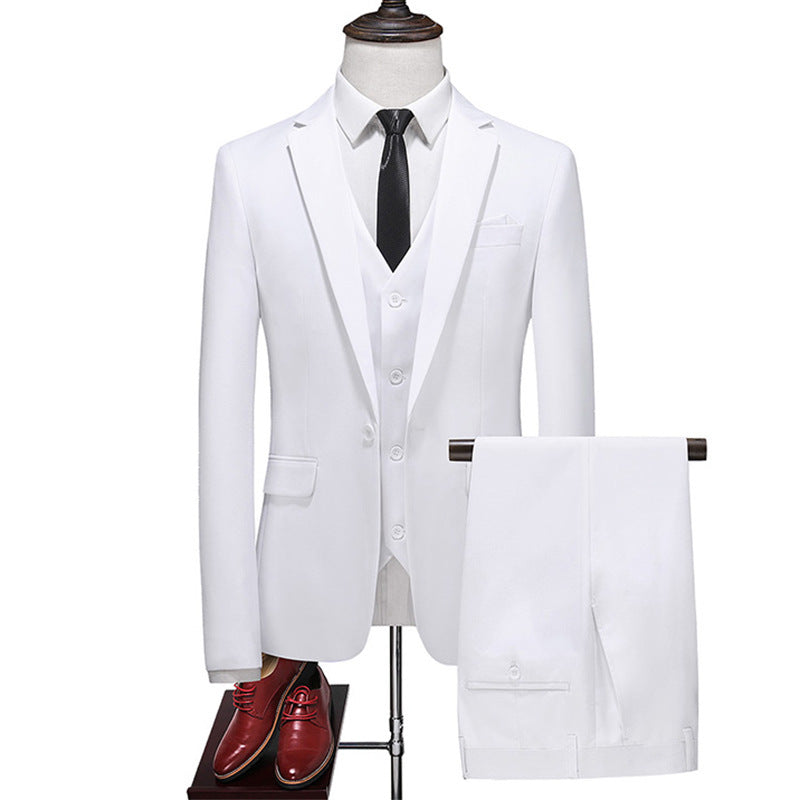 Men's Three-piece Evening Dress Banquet Wedding Korean Style Solid Color Suit