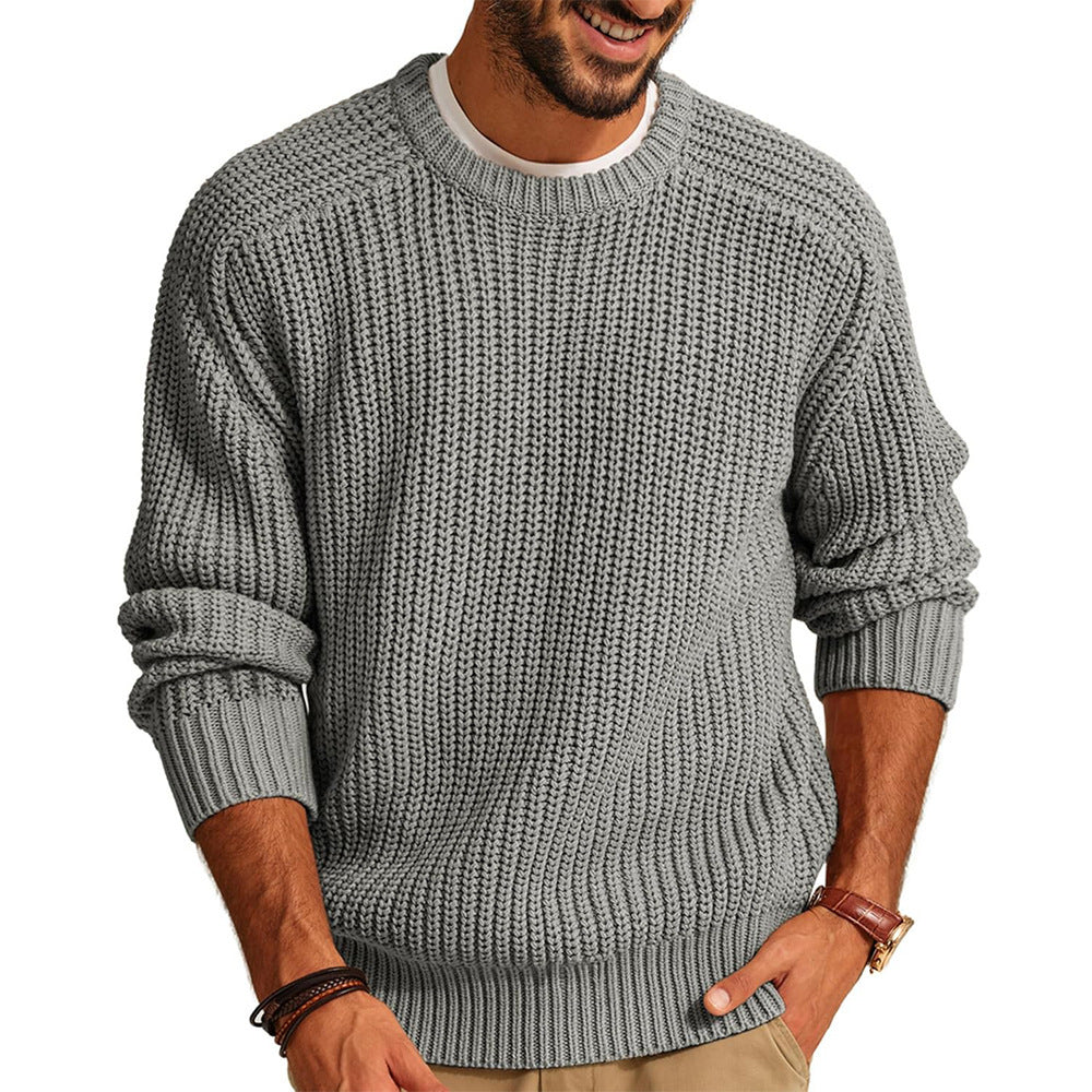 Men's Solid Color Long Sleeve Round Neck Sweater