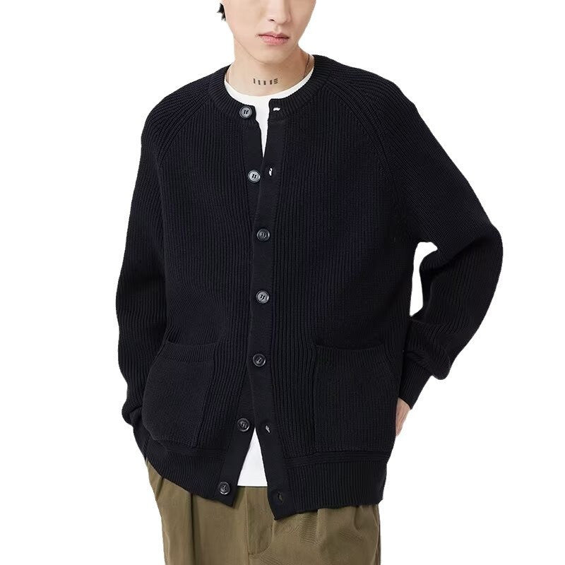 Men's Round Neck Loose Casual Black Sweater