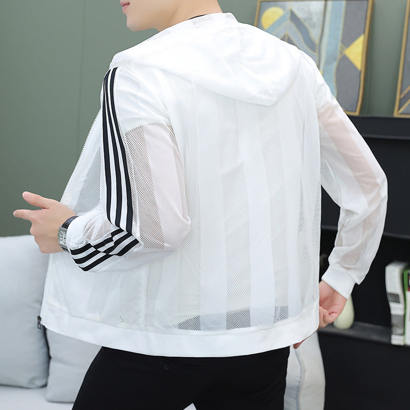 Ice Silk Cut-out Breathable Hooded Men's Coat