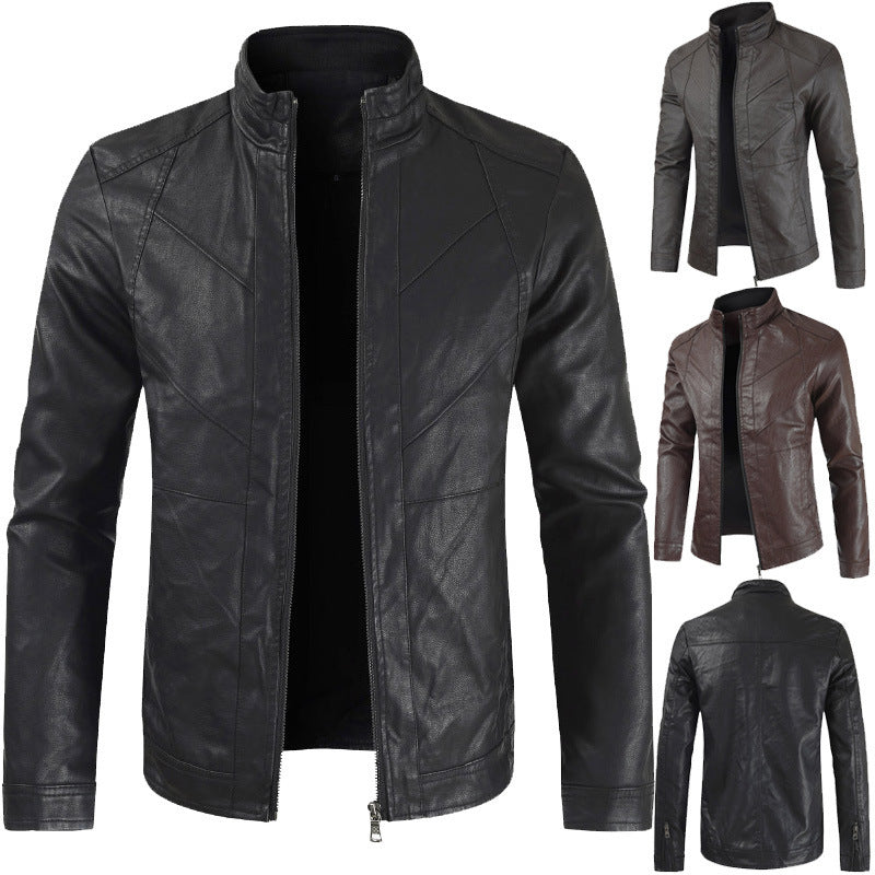 Men's PU Leather Jacket Thin Section Stand Collar Leather Jacket