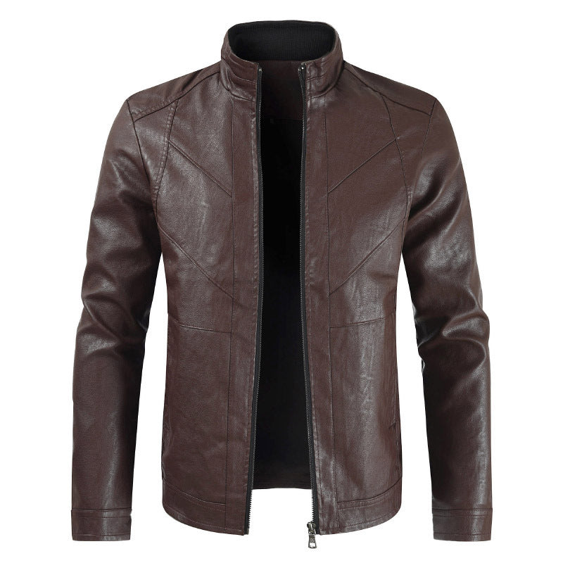 Men's PU Leather Jacket Thin Section Stand Collar Leather Jacket