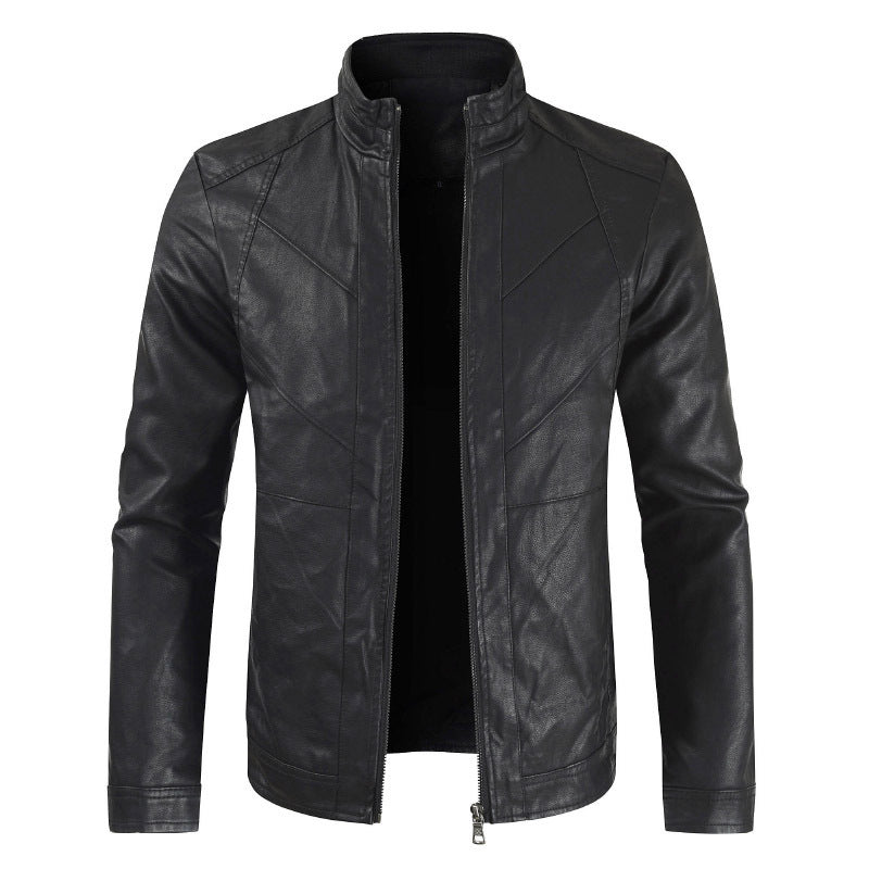Men's PU Leather Jacket Thin Section Stand Collar Leather Jacket