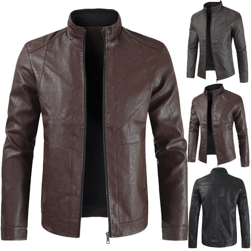 Men's PU Leather Jacket Thin Section Stand Collar Leather Jacket