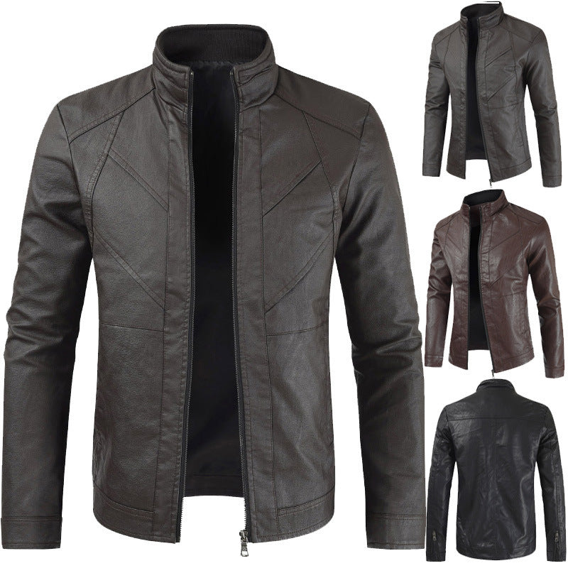 Men's PU Leather Jacket Thin Section Stand Collar Leather Jacket