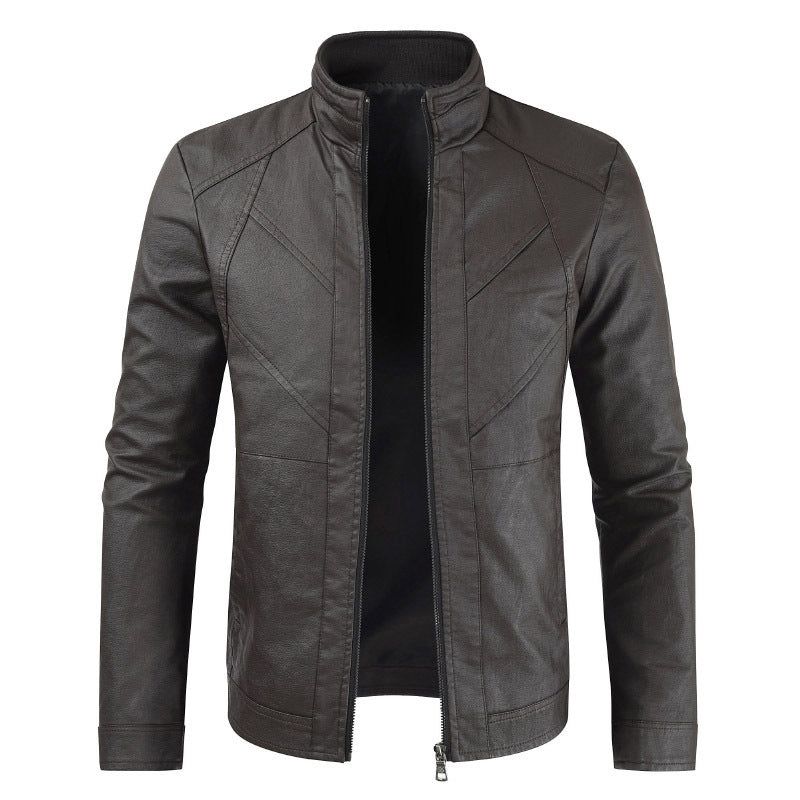 Men's PU Leather Jacket Thin Section Stand Collar Leather Jacket