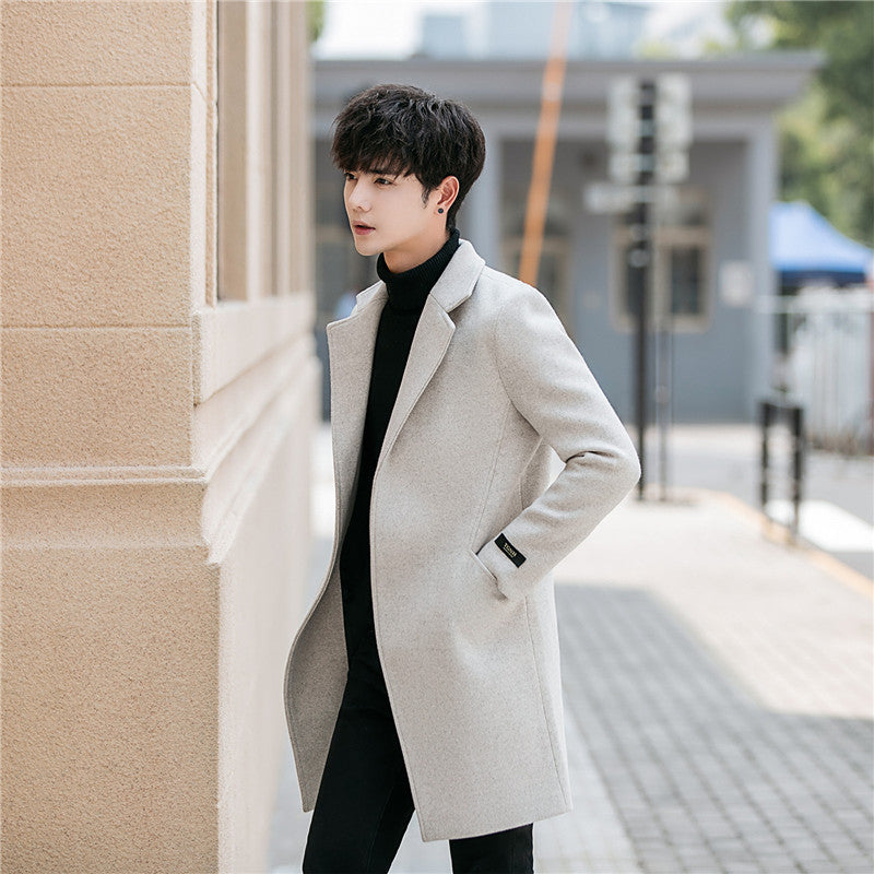 Mid-length Slim Handsome Plus Cotton Thick Woolen Coat