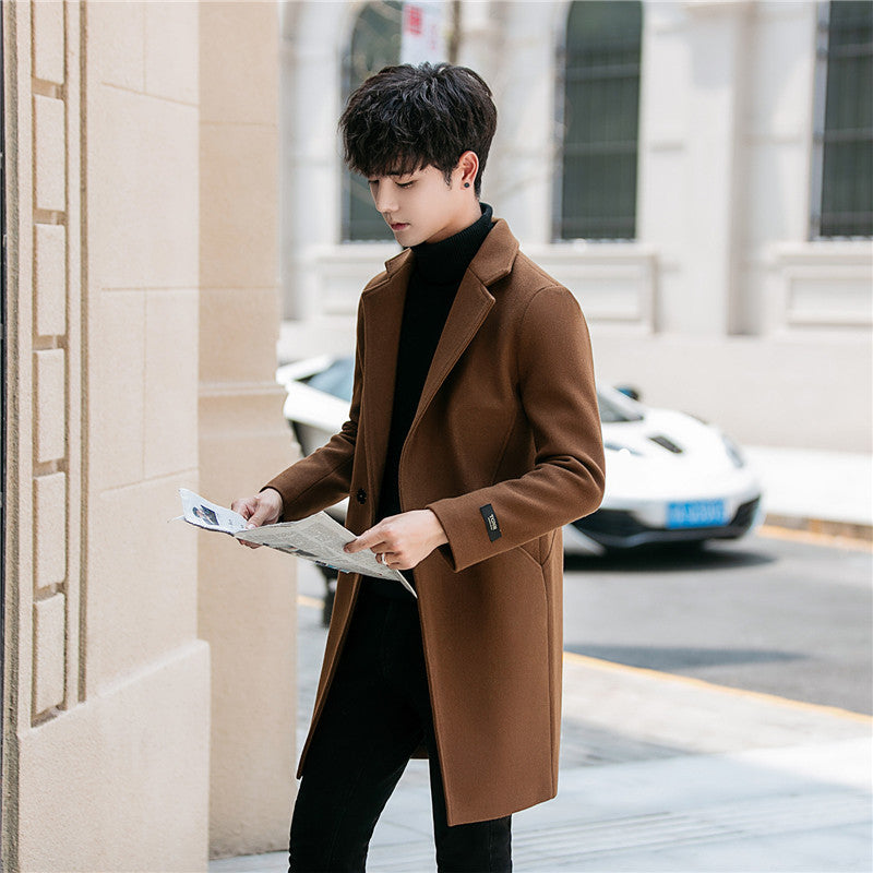 Mid-length Slim Handsome Plus Cotton Thick Woolen Coat