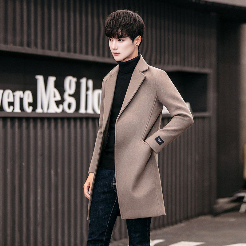Mid-length Slim Handsome Plus Cotton Thick Woolen Coat