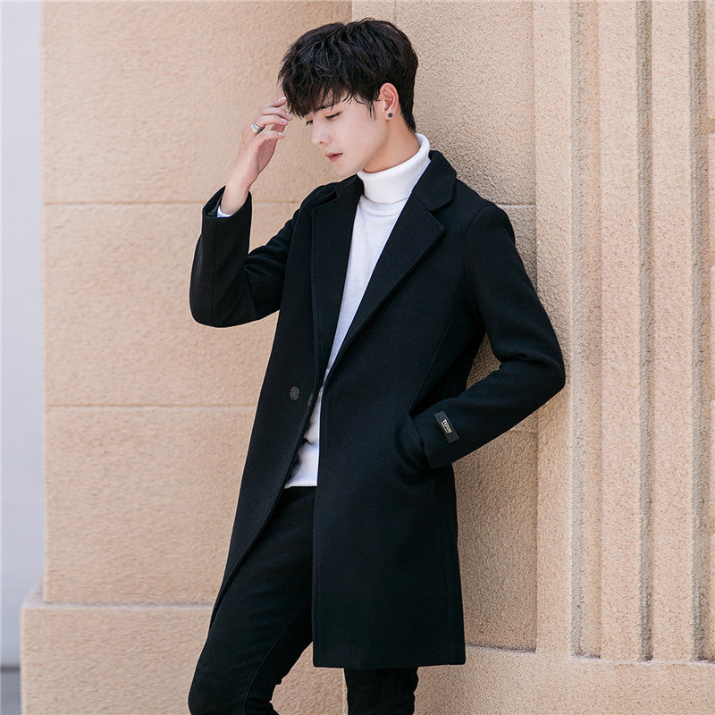 Mid-length Slim Handsome Plus Cotton Thick Woolen Coat