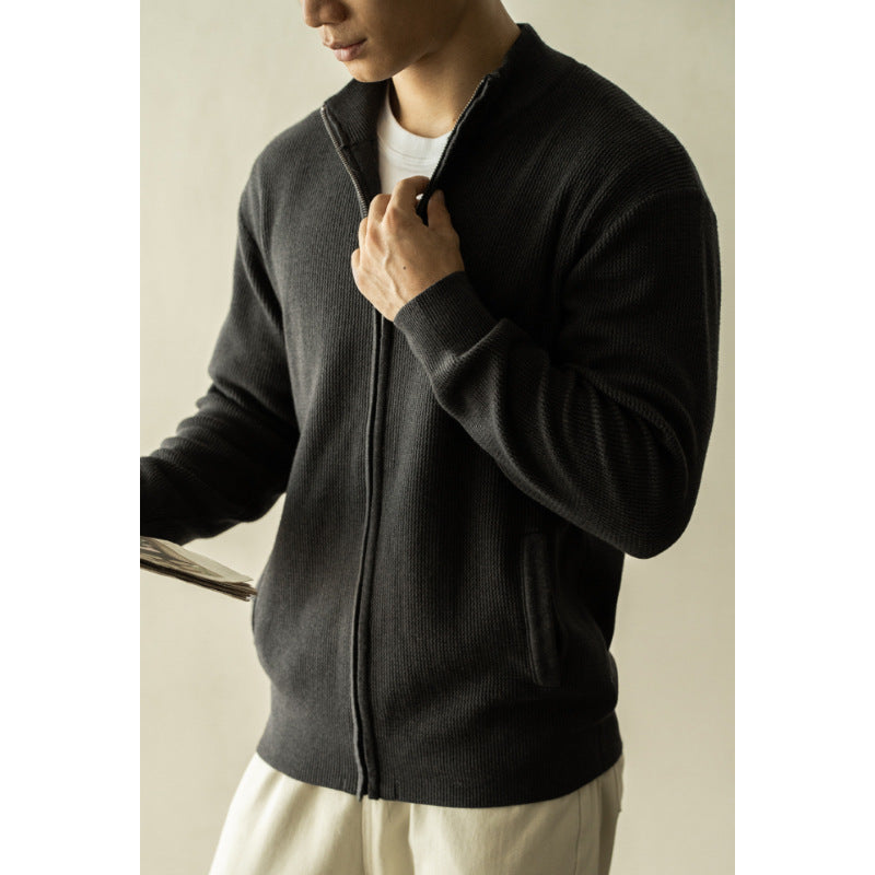 Men's Breathable Zipper Casual Stand Collar Sweater