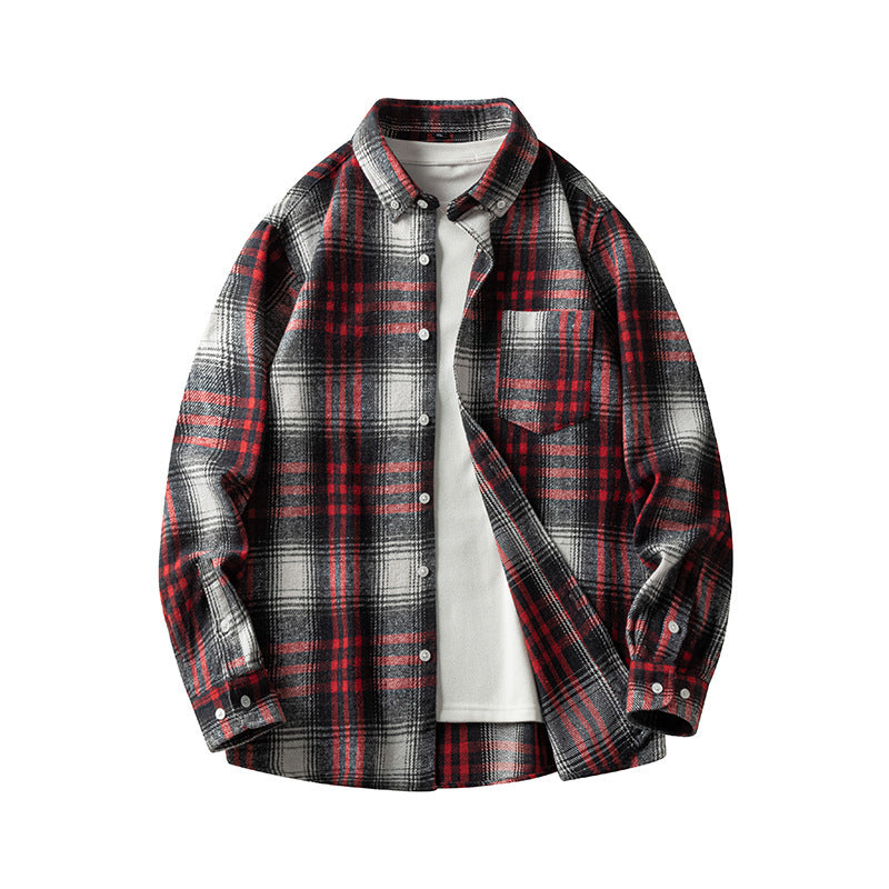 Plaid Casual Thickened Flannel Shirt Men
