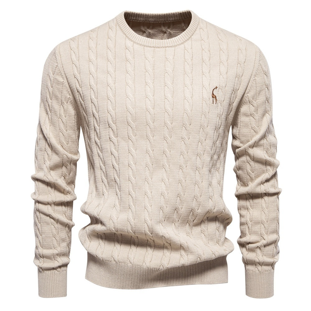 Pullover Deer Embroidery Solid Color Sweater For Men