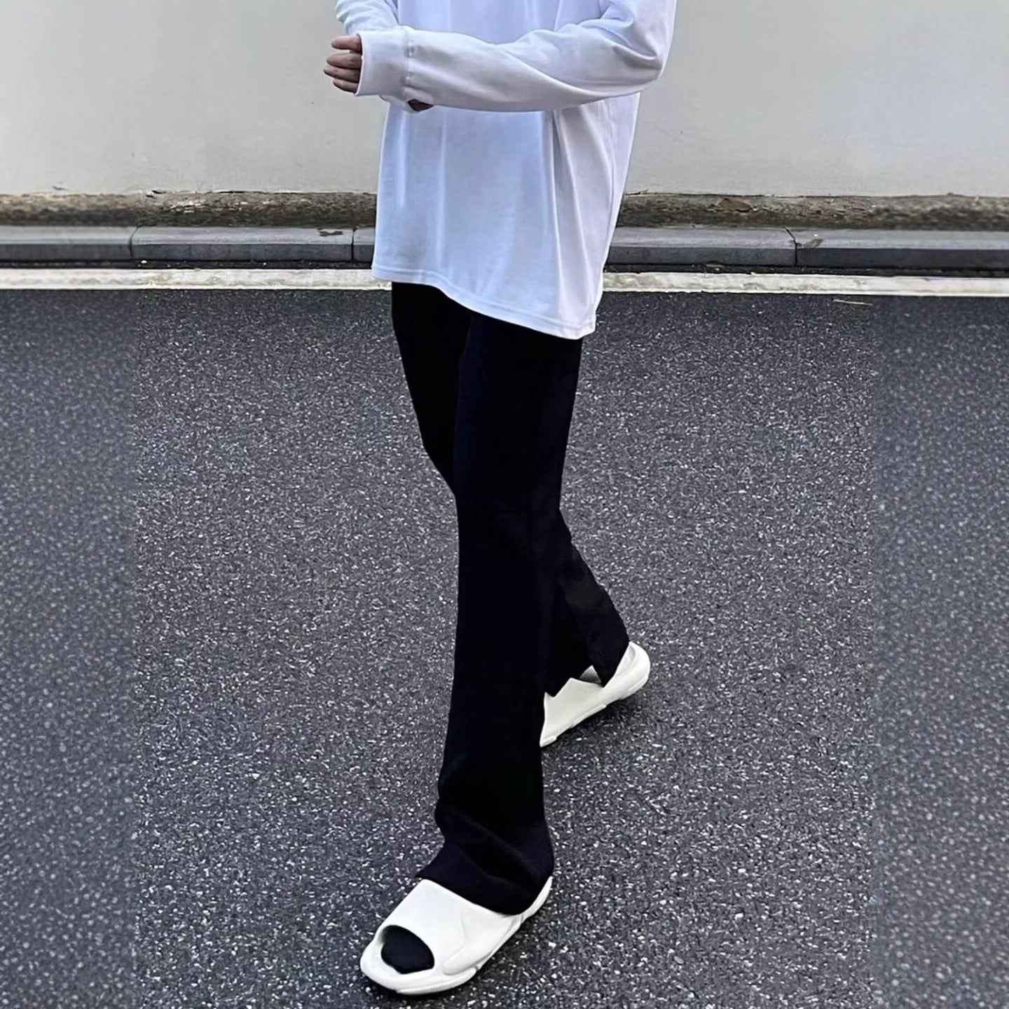 Black Willow Leaf Machete Straight Casual Pants