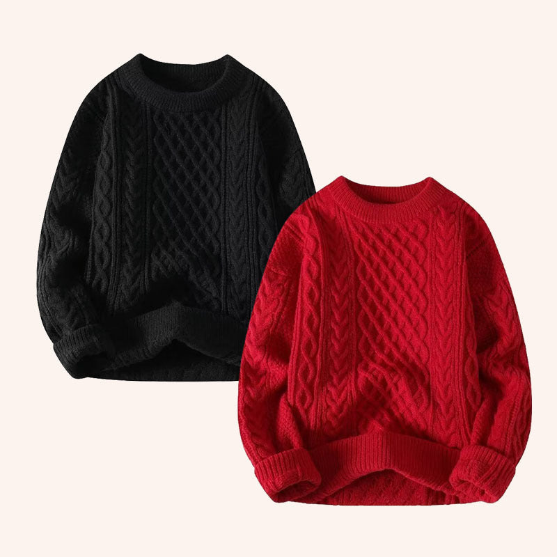 Couple's Red Sweater Men's Lazy Thick Hemp Flowers Knitwear Winter Wool sweater