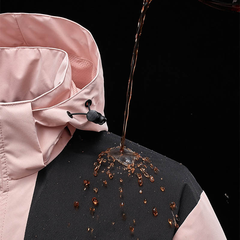 Hooded Windbreaker Colorblock Zip-up With Pockets Waterproof Outwear jacket