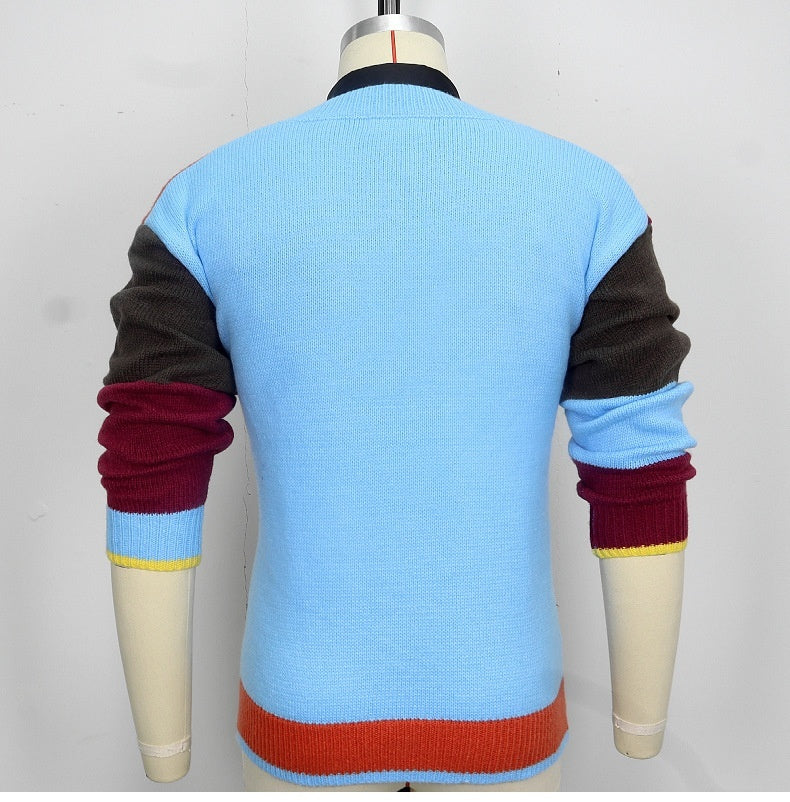 Men's Knitwear V-neck Color-block Long Sleeve Pullover sweater